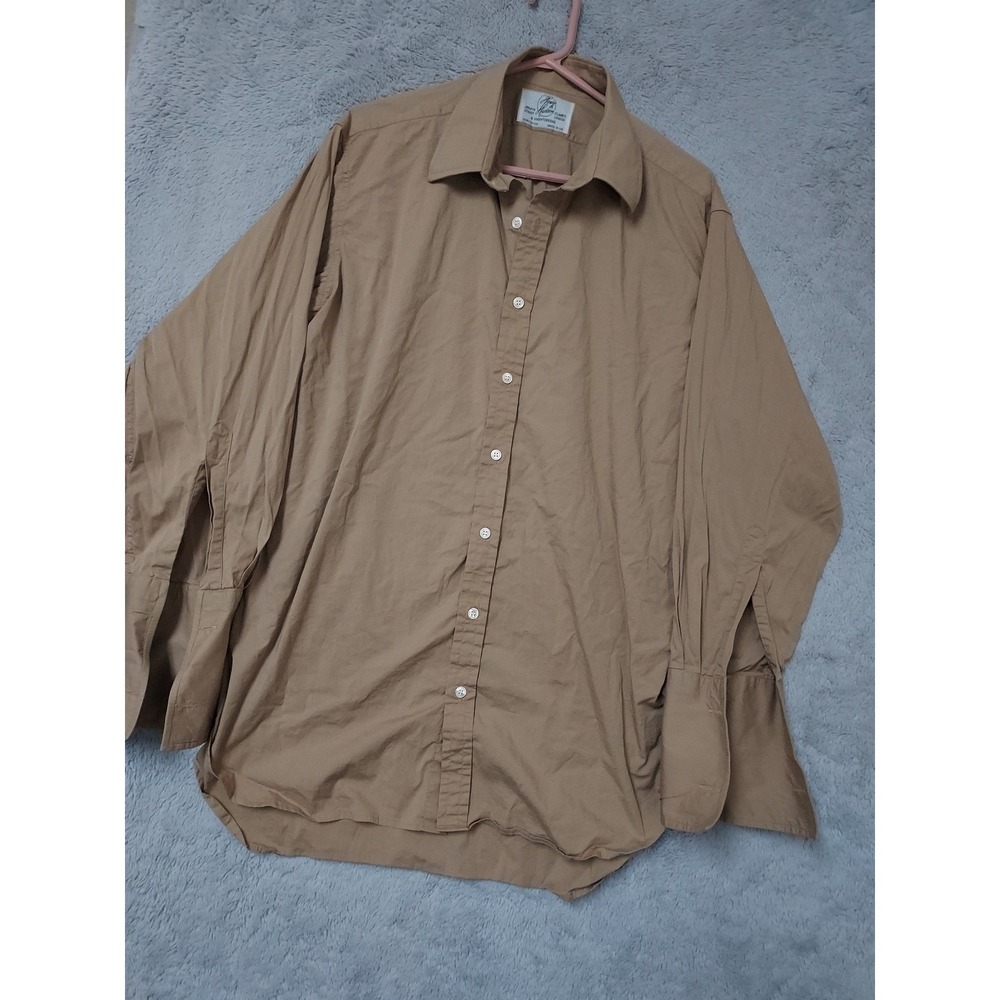 Harvie Hudson Shirt Mens 17 Brown French Cuff Cotton Long Sleeve Button Up Dress